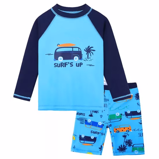 Kids Two Piece Zip Front Surfing Swimsuit Boy Shorts Long Sleeve Athletic Swimwear 203301