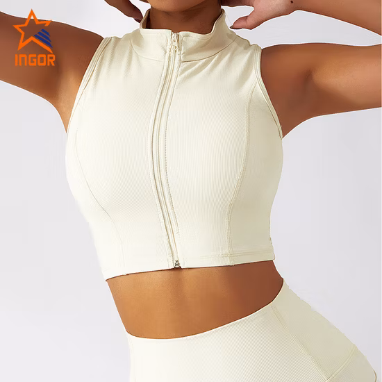 Ingor Sportswear European and American Zipper Ribbed Yoga Vest Outer Wear Running Gym Fitness Bra Shockproof High Impact Sports Wear